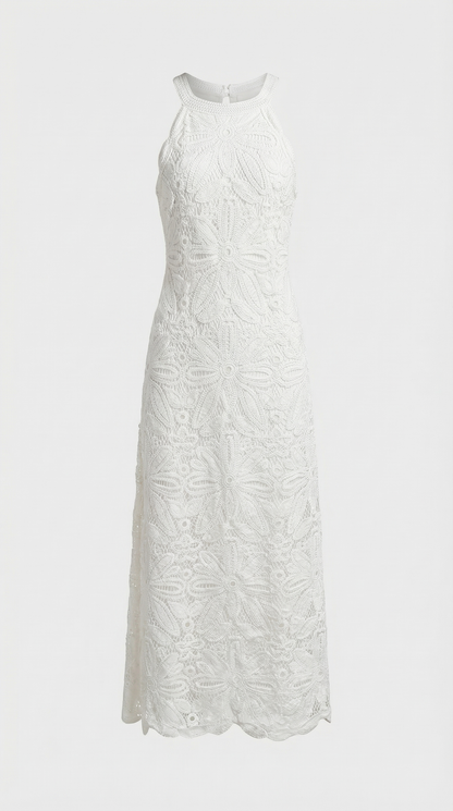 Nosa - Embroidered Halter-Neck Maxi Cotton Dress