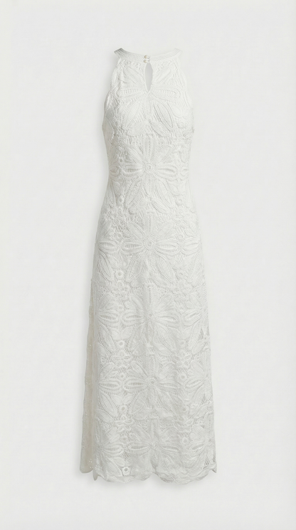 Nosa - Embroidered Halter-Neck Maxi Cotton Dress