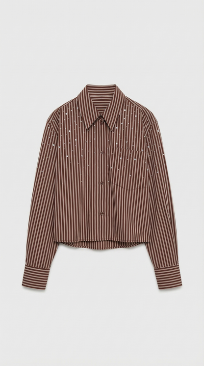 Bita - Cropped Striped Shirt with Paint-Splatter Detail