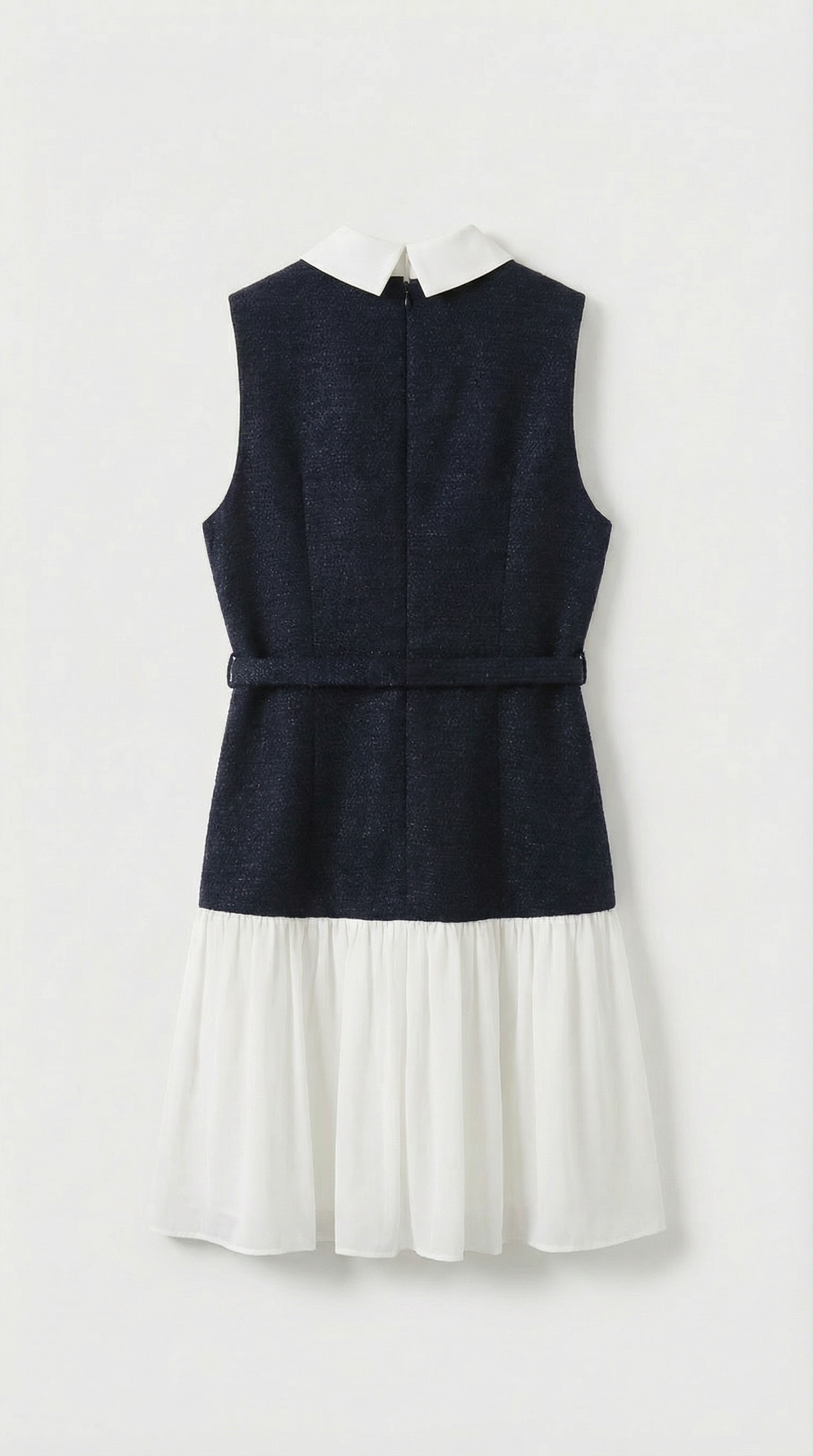 Bora - Belted Tweed & Pleated Chiffon Dress