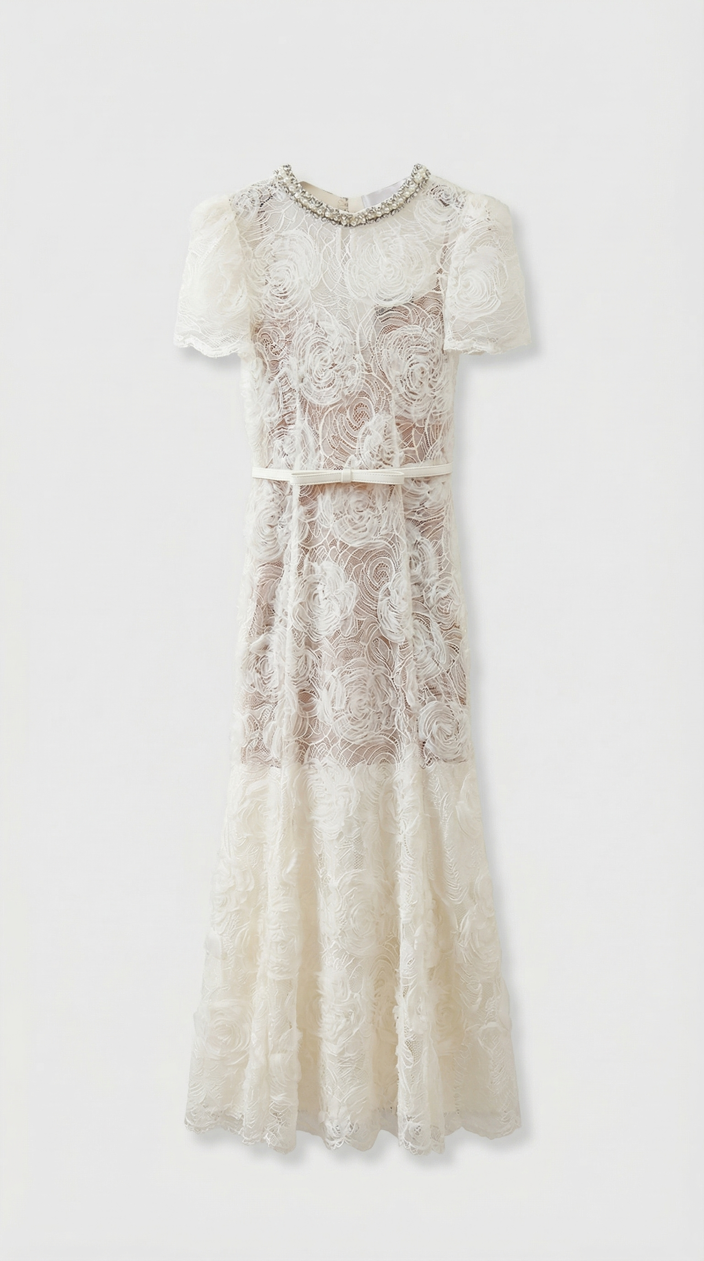 Tula - Rose Lace Maxi Dress with Crystal Neckline