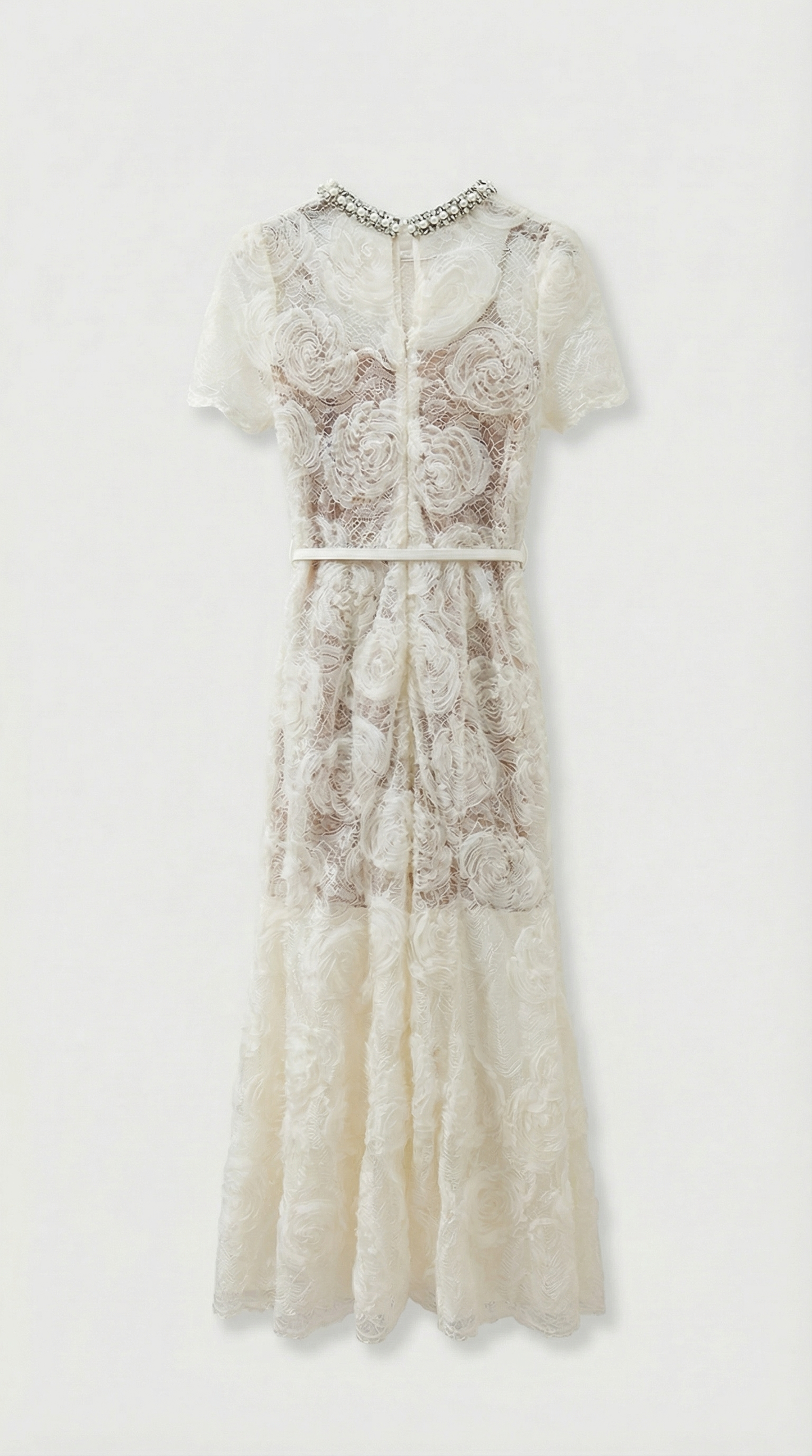 Tula - Rose Lace Maxi Dress with Crystal Neckline