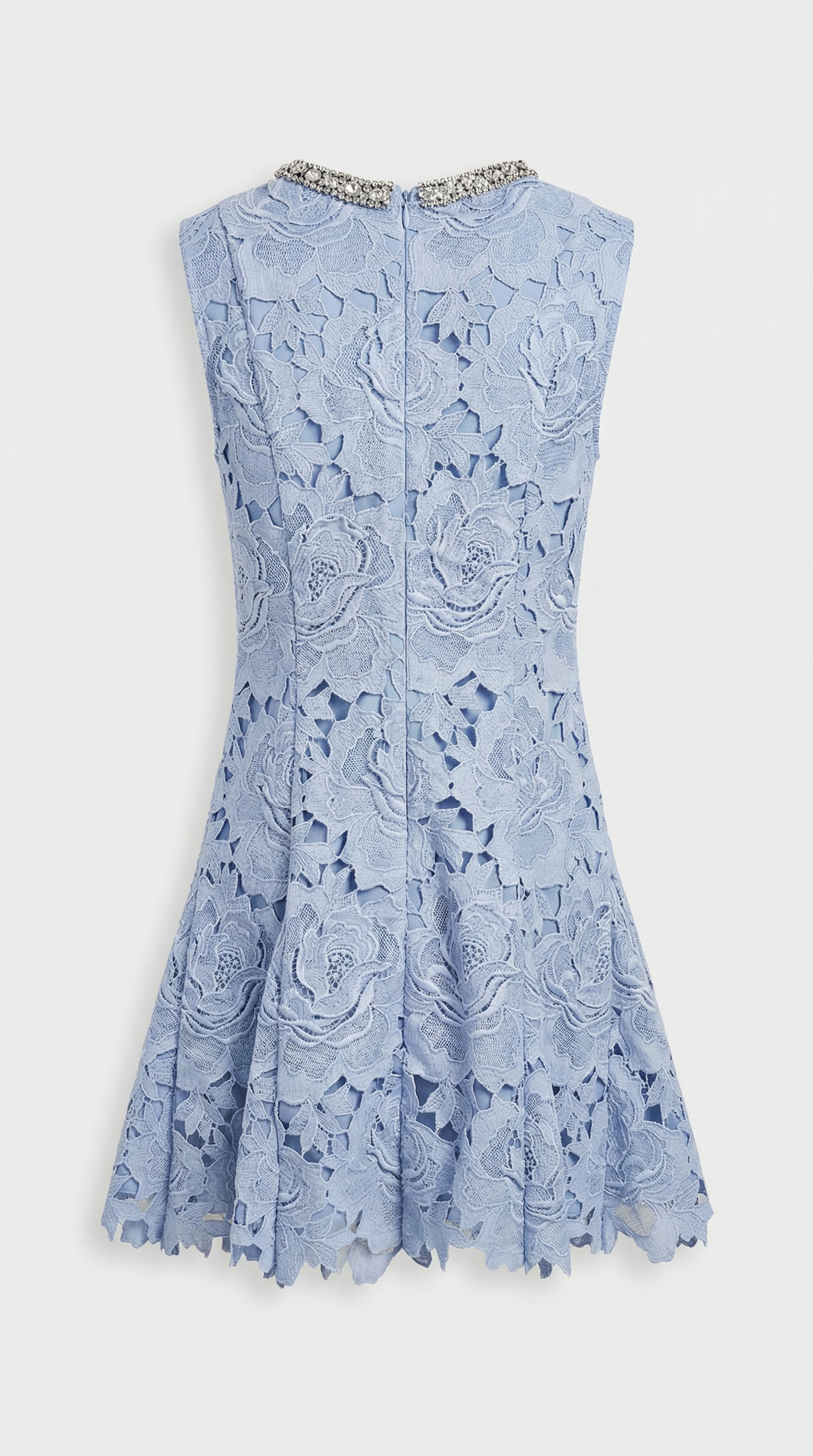 Asera - Crystal-Neckline Floral Guipure Lace Dress