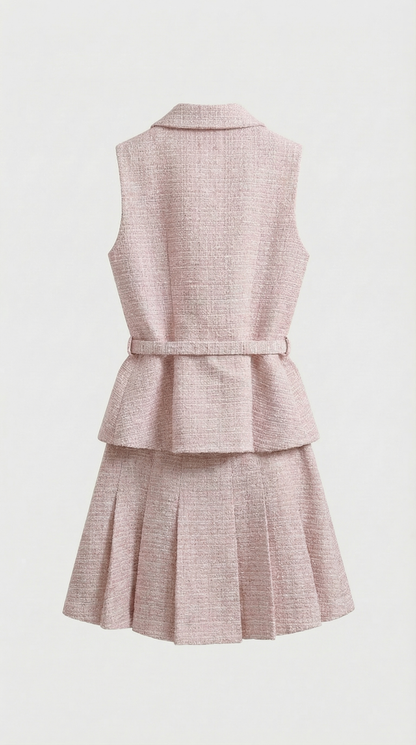Torba - Sleeveless Tweed Vest & Pleated Mini Skirt Set