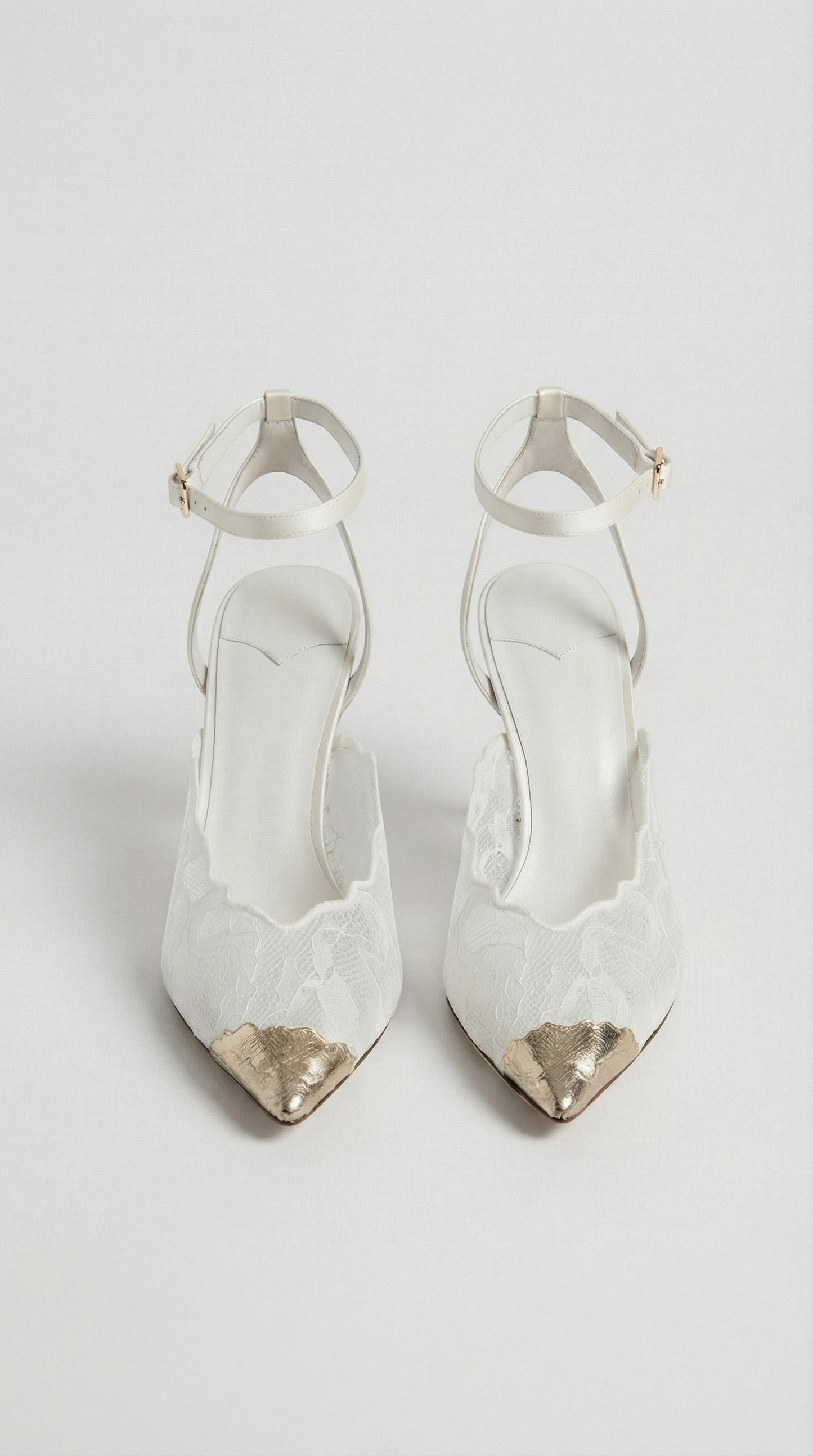 Kiva - Lace Embroidery Metal Pointed Heels White