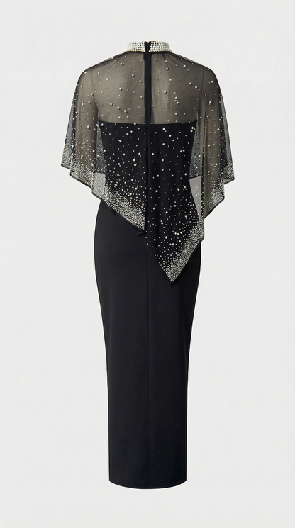 Kami - Pearl-Embellished Cape Maxi Dress