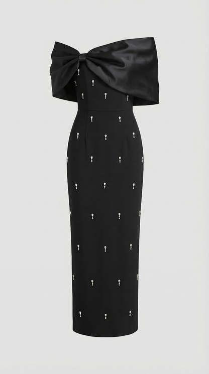 Tuli - Off-The-Shoulder Bow Maxi Dress Black