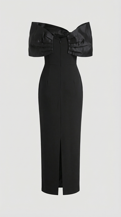 Tuli - Off-The-Shoulder Bow Maxi Dress Black