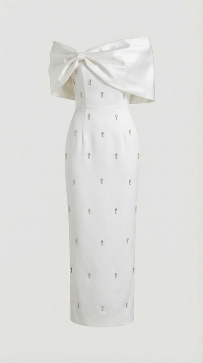 Tuli - Off-The-Shoulder Bow Maxi Dress White