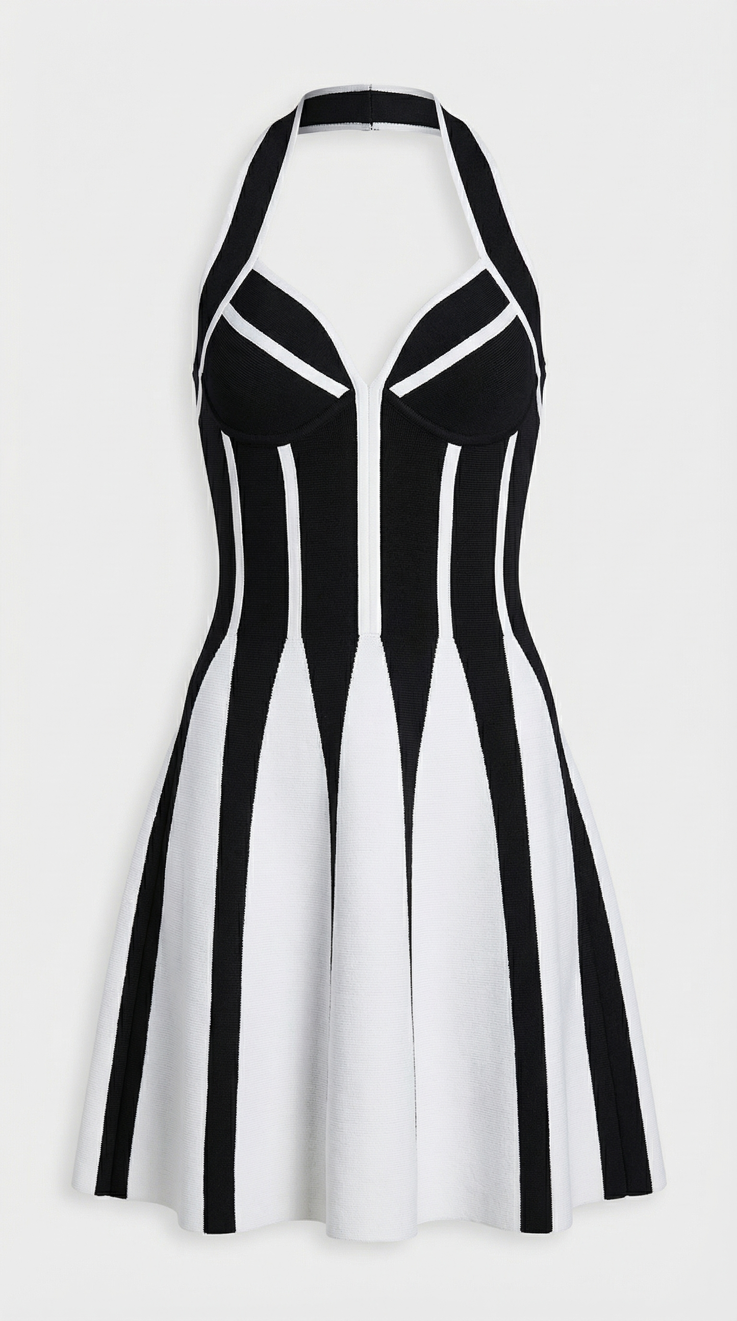 Xevra - Graphic Monochrome Halter Mini Dress