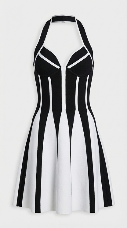 Xevra - Graphic Monochrome Halter Mini Dress
