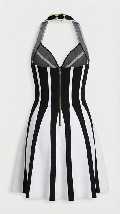 Xevra - Graphic Monochrome Halter Mini Dress