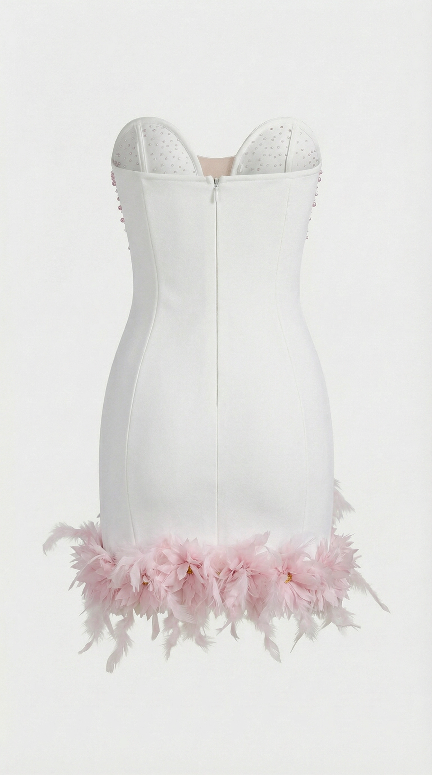Bless - Pearl-Embellished Feather Hem Mini Dress