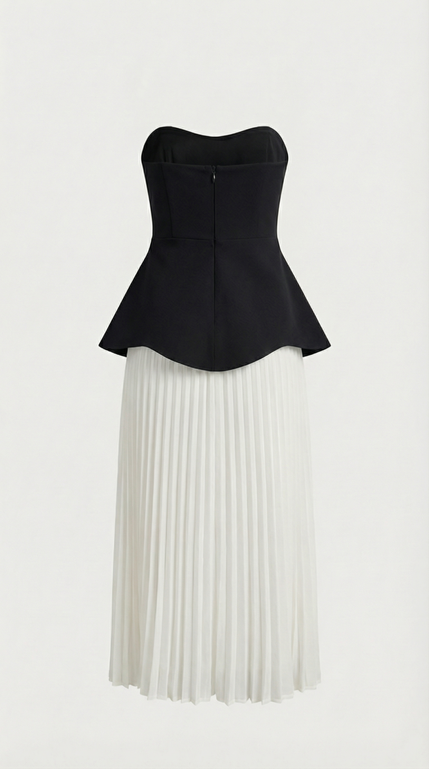 Oro - 3D Floral Peplum & Pleated Maxi Dress Black