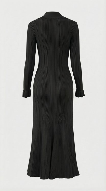 Kena - Ribbed Knit Button-Down Midi Dress Black