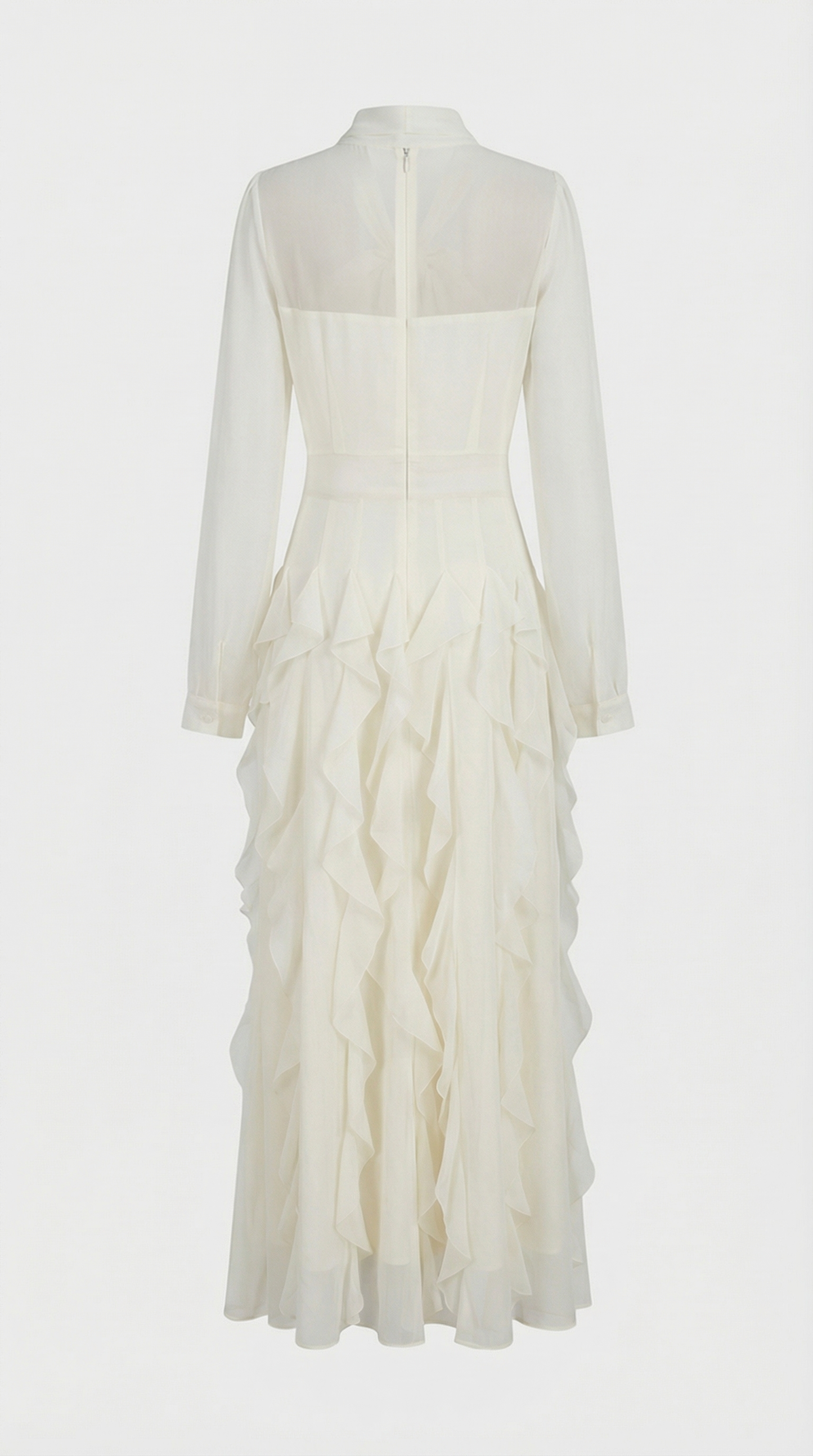 Zola - Tiered Ruffle Pussy-Bow Maxi Dress White