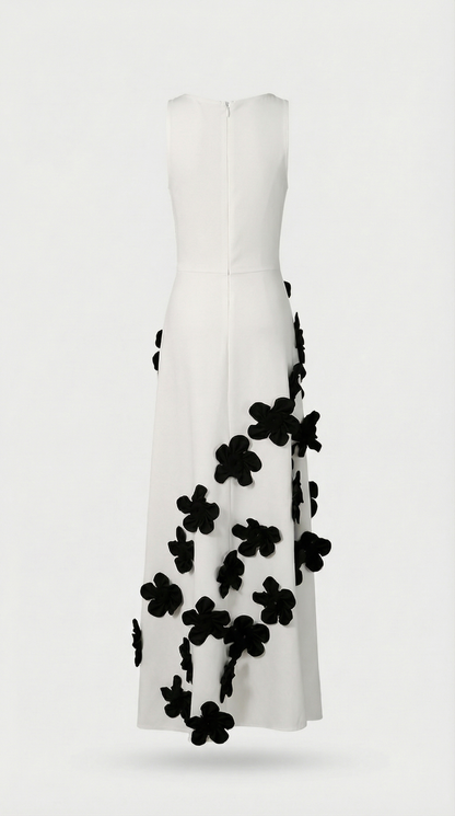 Dotta - 3D Floral Appliqué Sleeveless Maxi Dress White