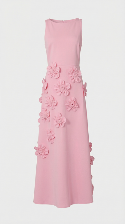 Dotta - 3D Floral Appliqué Sleeveless Maxi Dress Pink