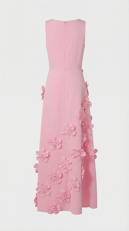 Dotta - 3D Floral Appliqué Sleeveless Maxi Dress Pink