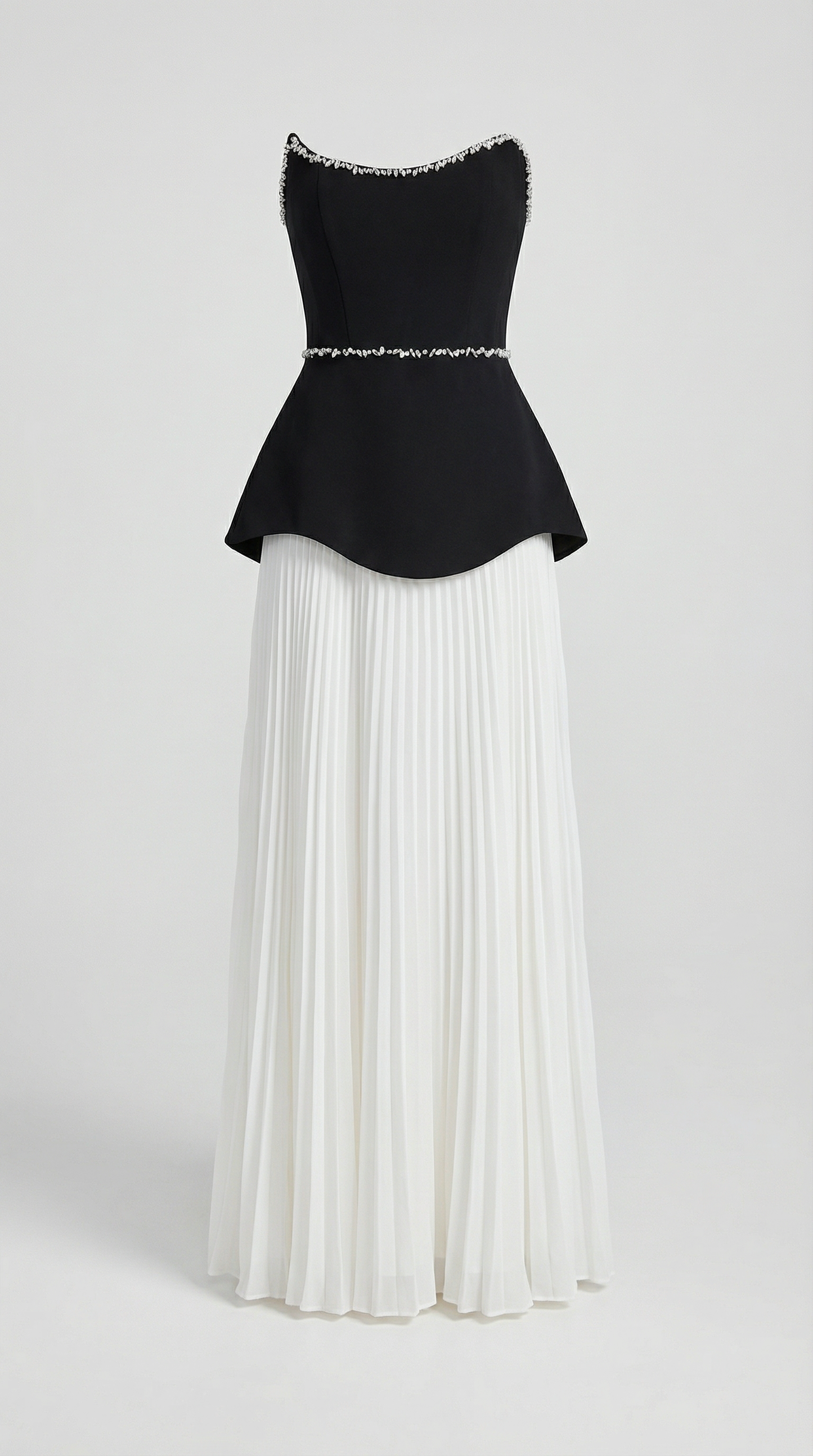Bali - Pearl-Trimmed Peplum & Pleated Maxi Dress
