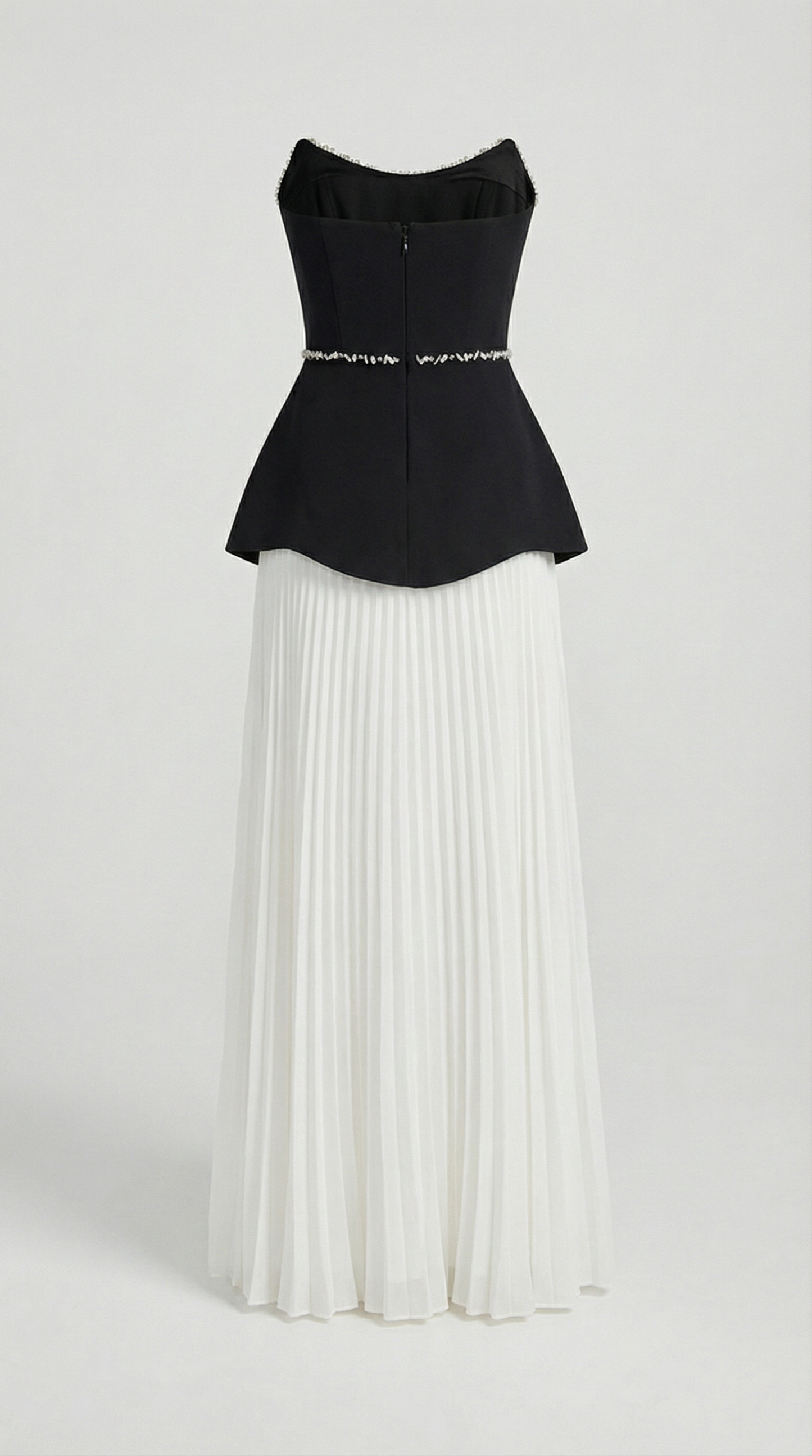 Bali - Pearl-Trimmed Peplum & Pleated Maxi Dress