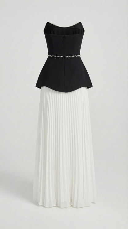 Bali - Pearl-Trimmed Peplum & Pleated Maxi Dress
