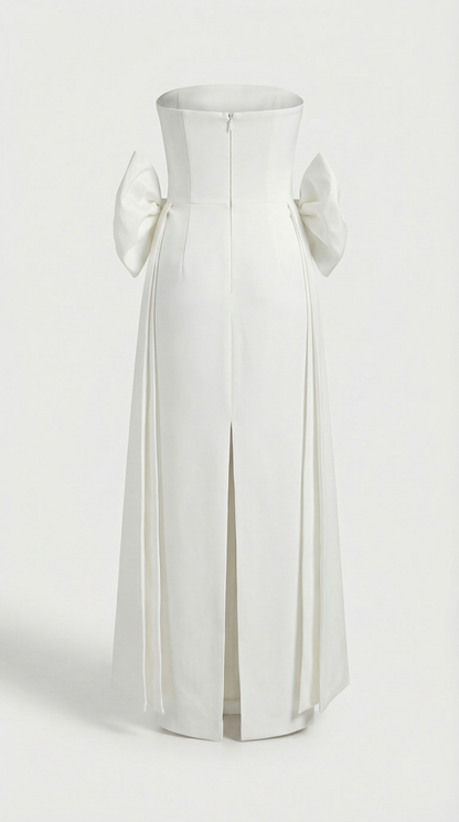 Keli - Triple-Bow Strapless Column Maxi Dress White