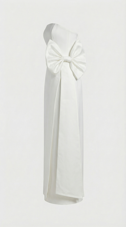 Keli - Triple-Bow Strapless Column Maxi Dress White
