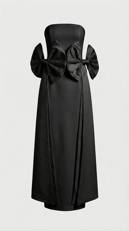 Keli - Triple-Bow Strapless Column Maxi Dress Black