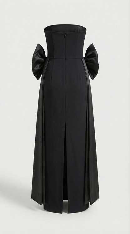 Keli - Triple-Bow Strapless Column Maxi Dress Black