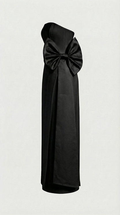 Keli - Triple-Bow Strapless Column Maxi Dress Black