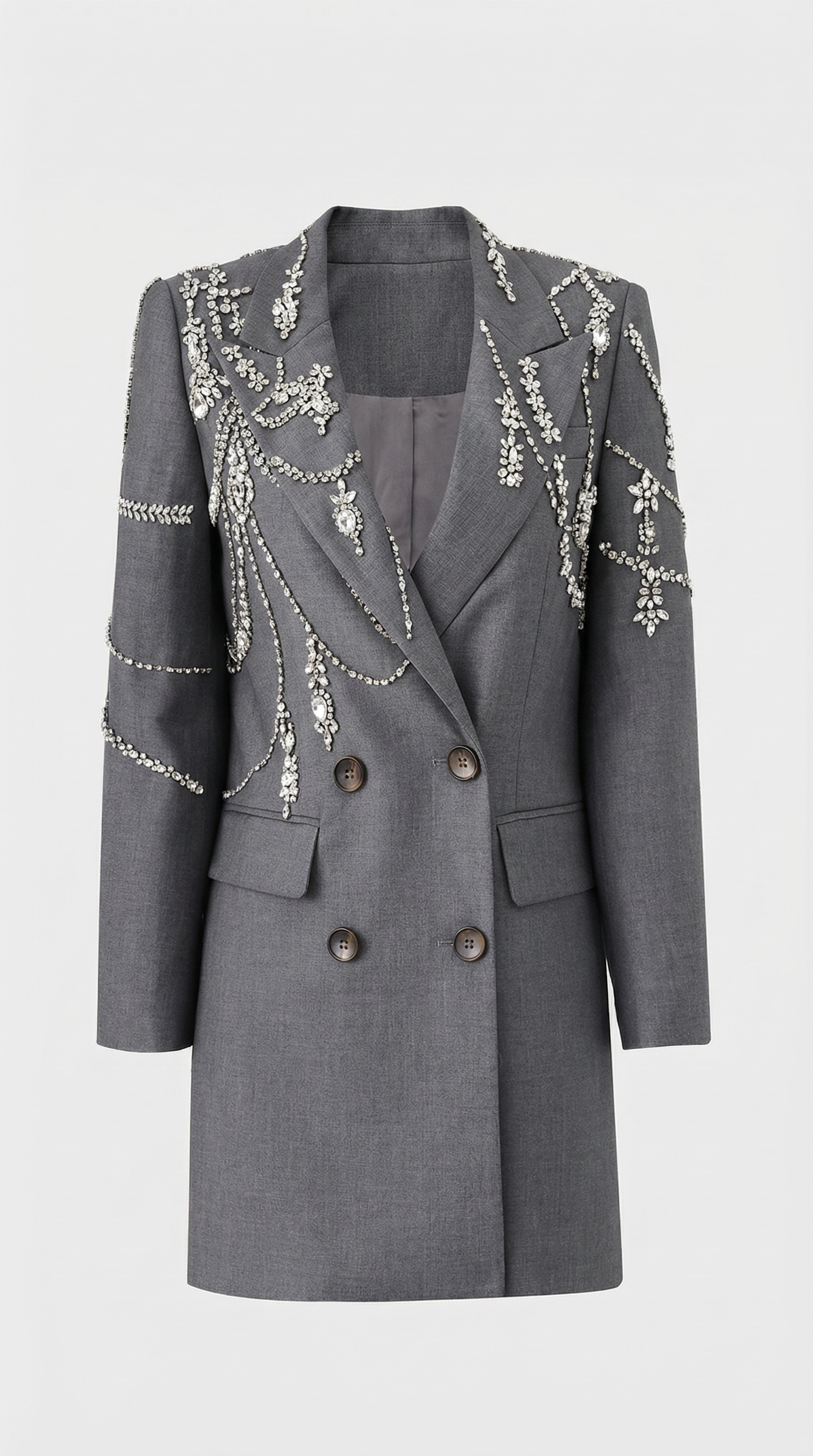 Veno - Crystal-Draped Double-Breasted Blazer Dress Grey