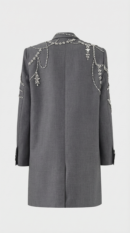 Veno - Crystal-Draped Double-Breasted Blazer Dress Grey