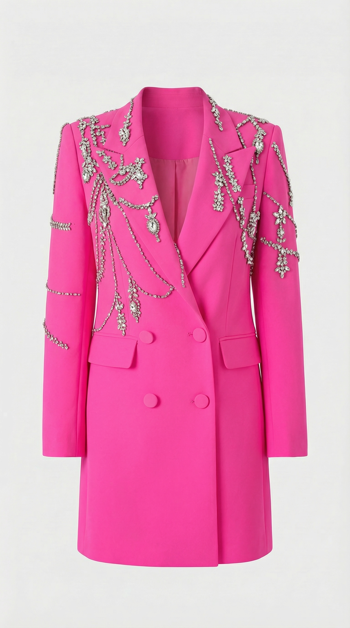 Veno - Crystal-Draped Double-Breasted Blazer Dress Pink