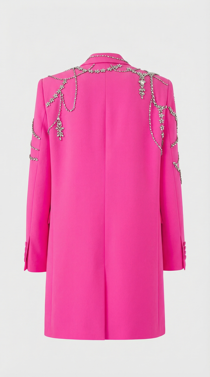 Veno - Crystal-Draped Double-Breasted Blazer Dress Pink