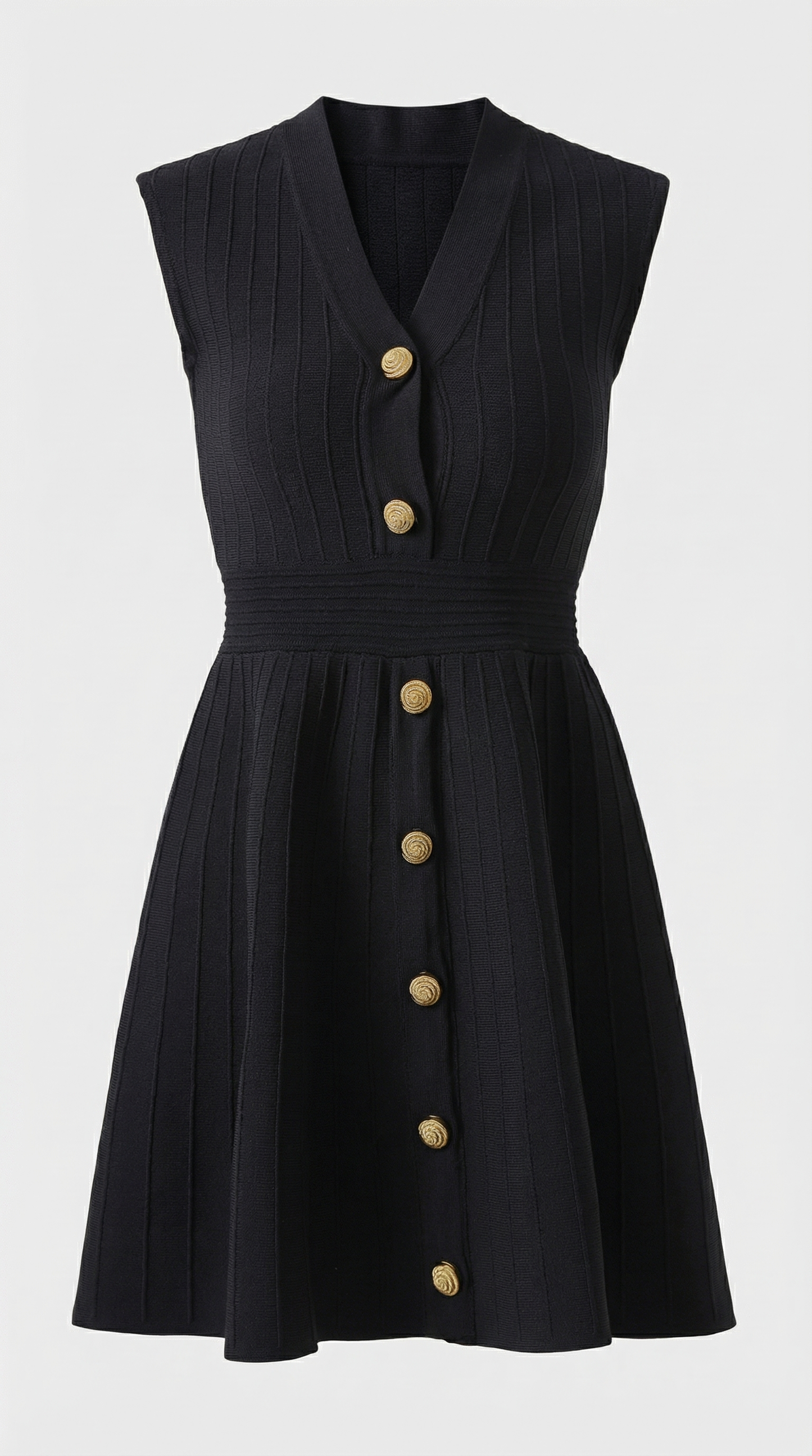 Mari - Ribbed Knit Button-Down Mini Dress Black