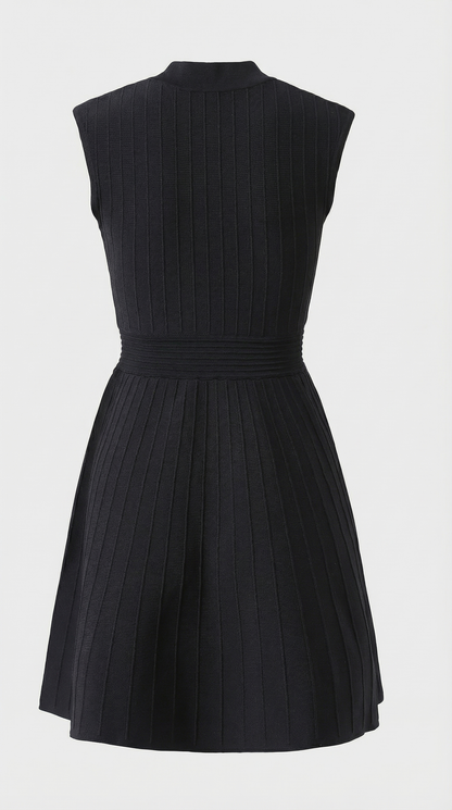 Mari - Ribbed Knit Button-Down Mini Dress Black