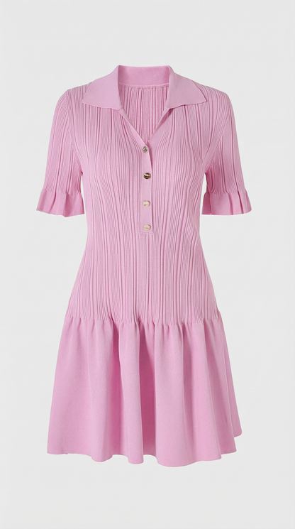 Riri - Ribbed Knit Polo Mini Dress