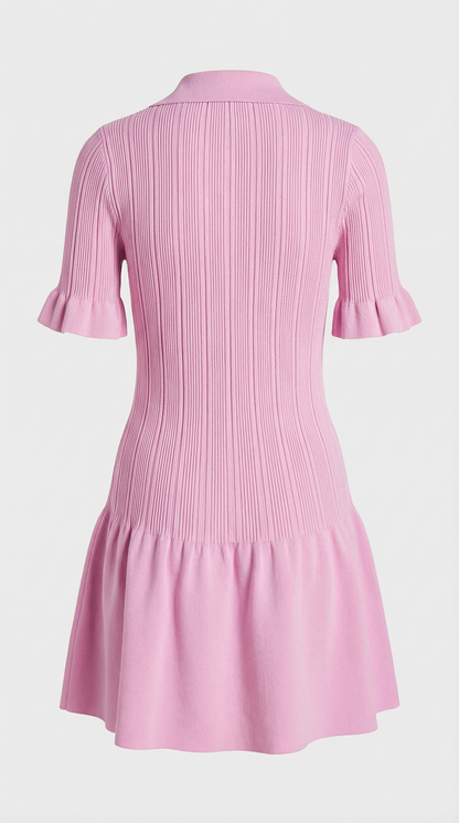 Riri - Ribbed Knit Polo Mini Dress