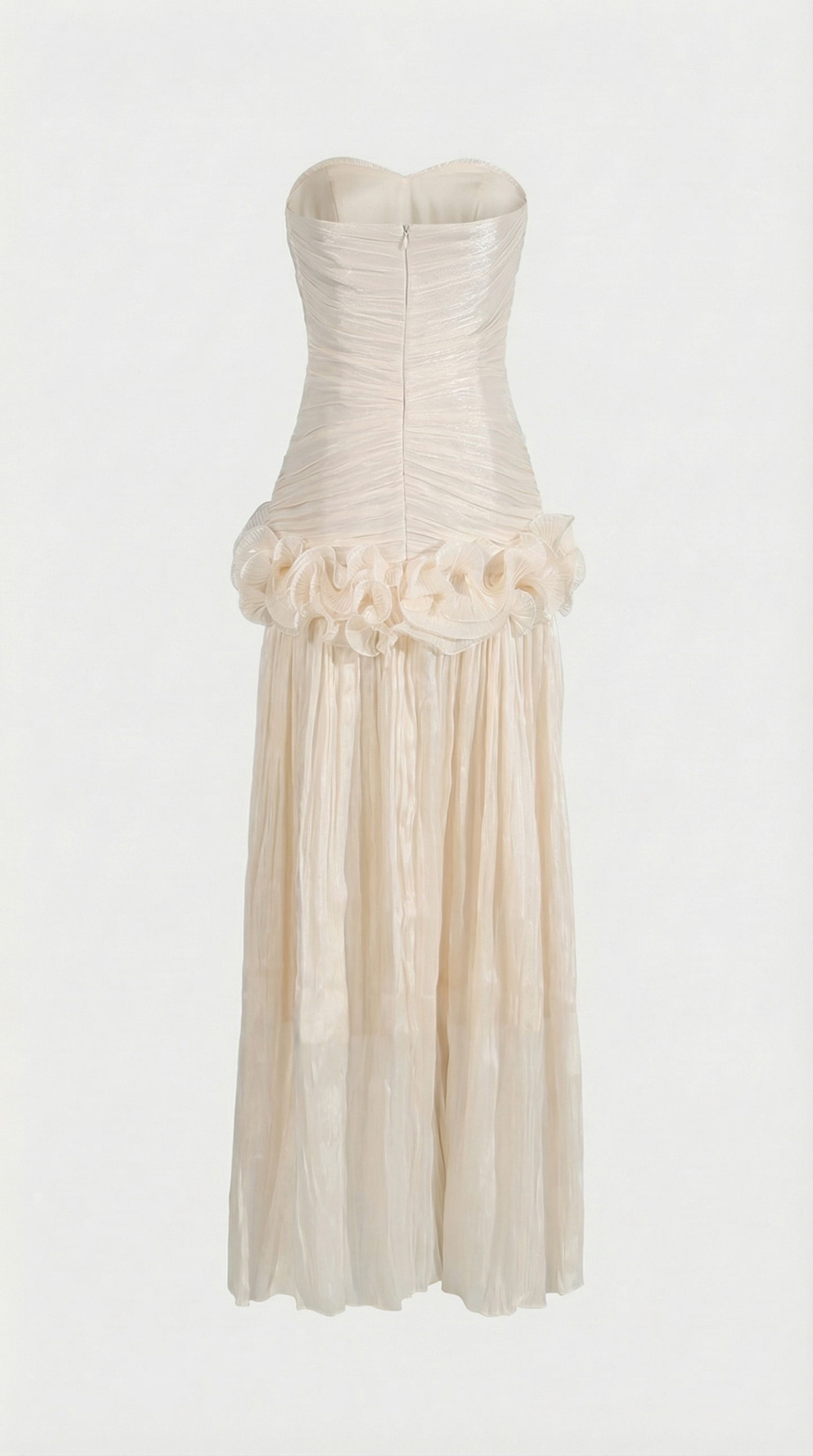 Miri - Metallic Pleated Strapless Maxi Dress Ivory