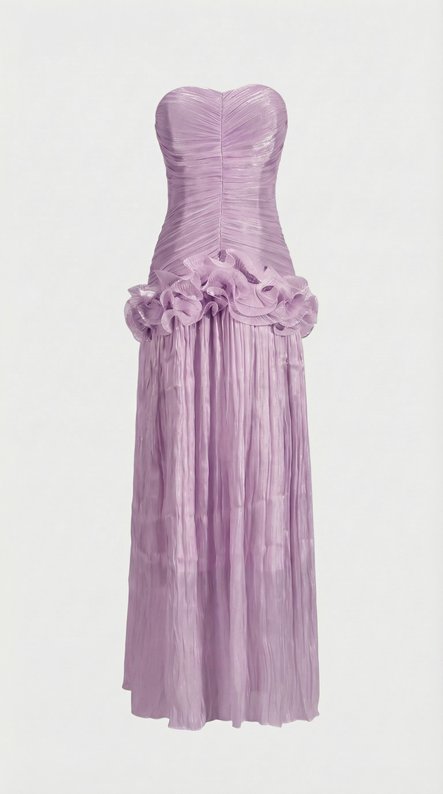 Miri - Metallic Pleated Strapless Maxi Dress Purple