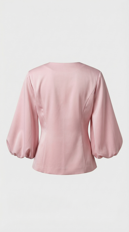 Keni - Metal-Button Puff-Sleeve Top Pink