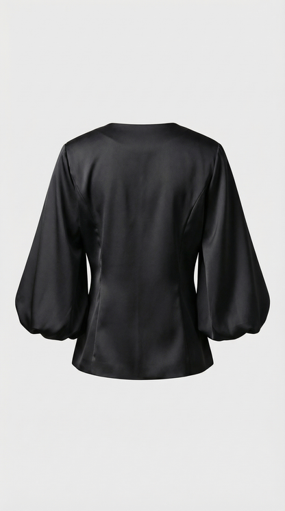 Keni - Metal-Button Puff-Sleeve Top Black
