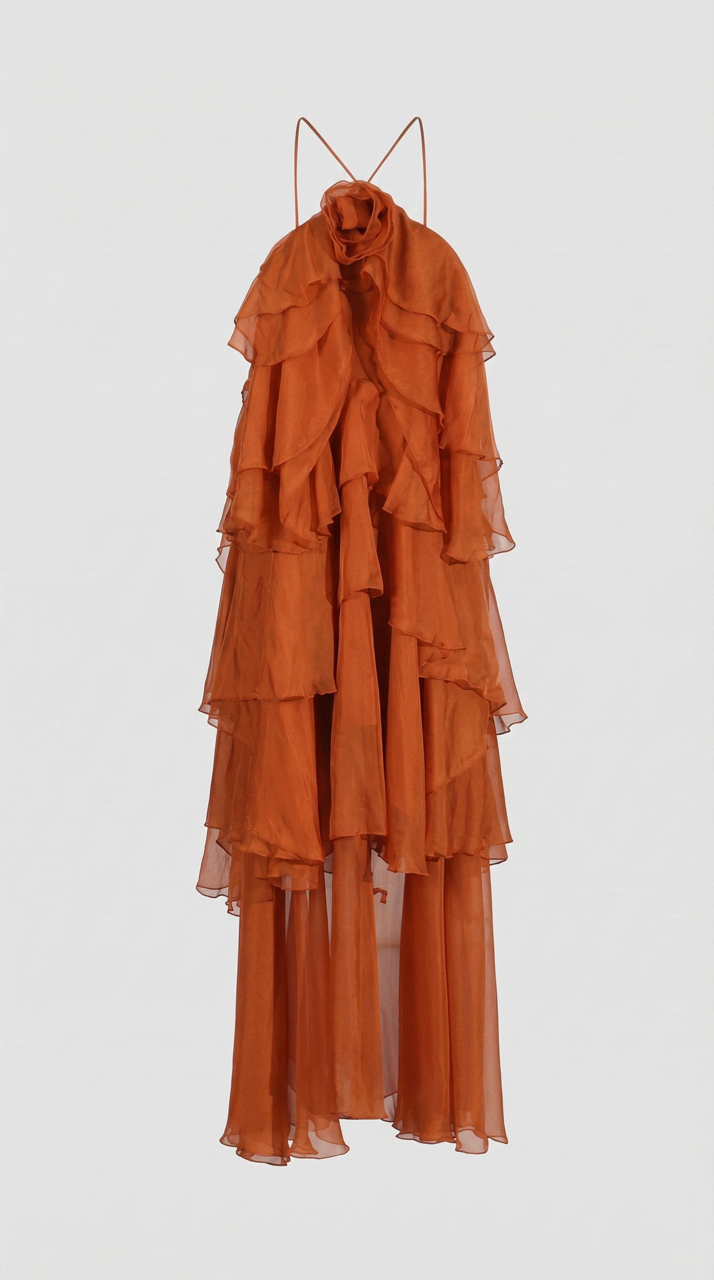 Zeli - Tiered Ruffle Halter Maxi Dress Orange