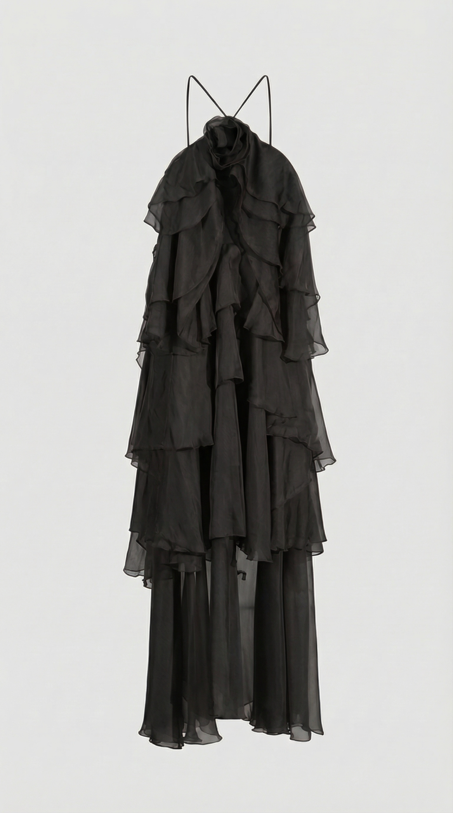 Zeli - Tiered Ruffle Halter Maxi Dress Black