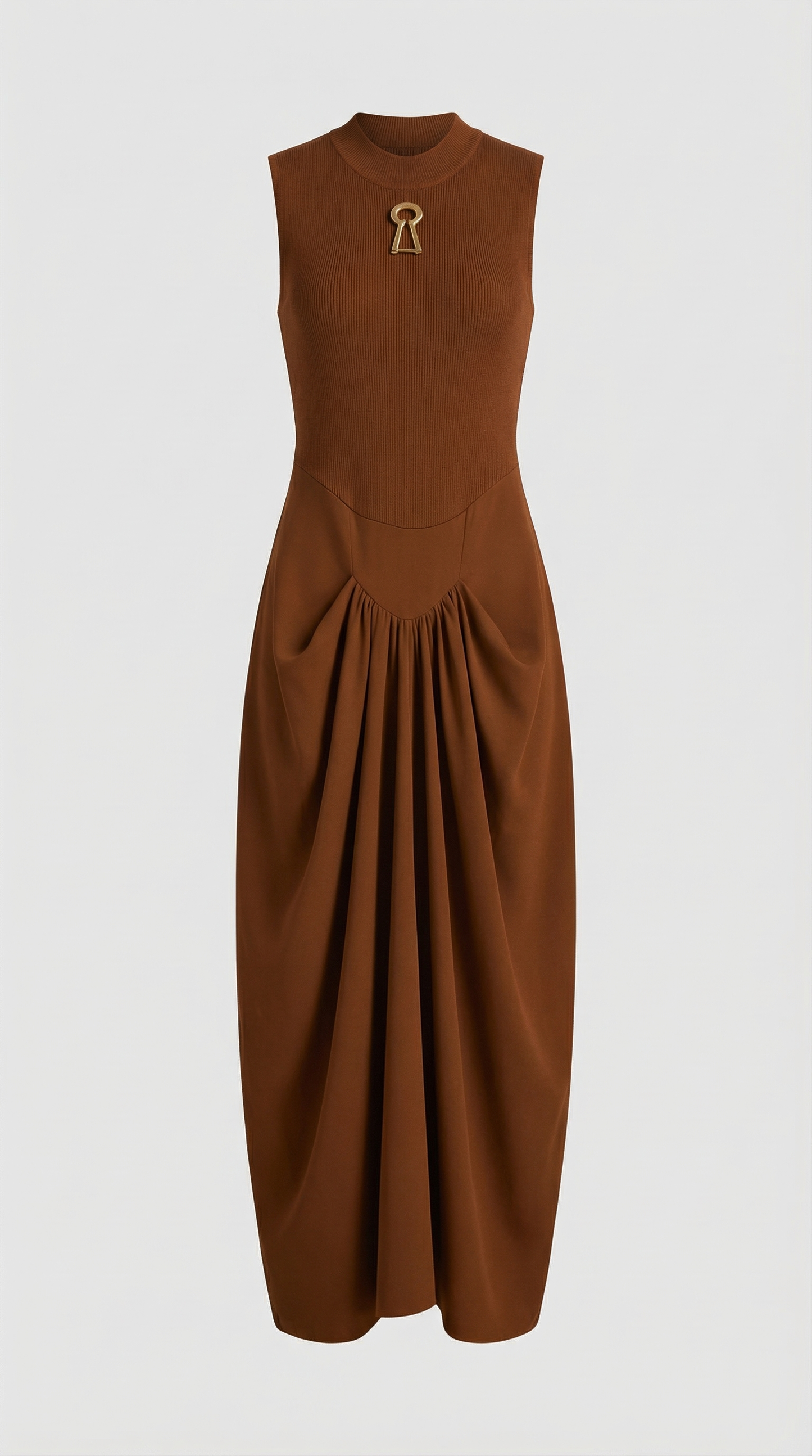 Alara - Keyhole-Detail Mixed Media Maxi Dress Brown
