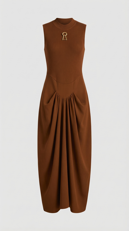 Alara - Keyhole-Detail Mixed Media Maxi Dress Brown
