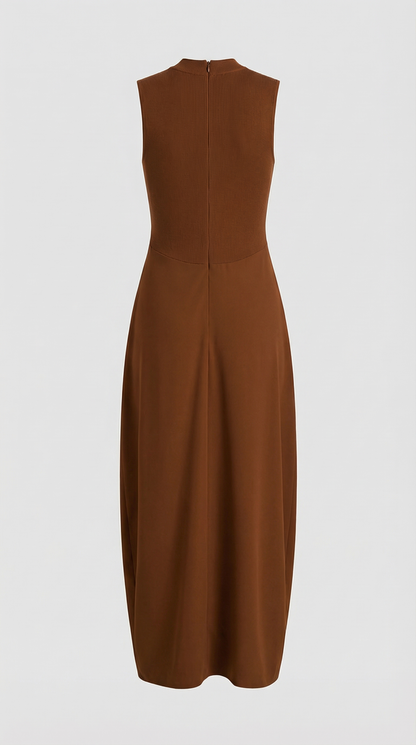 Alara - Keyhole-Detail Mixed Media Maxi Dress Brown