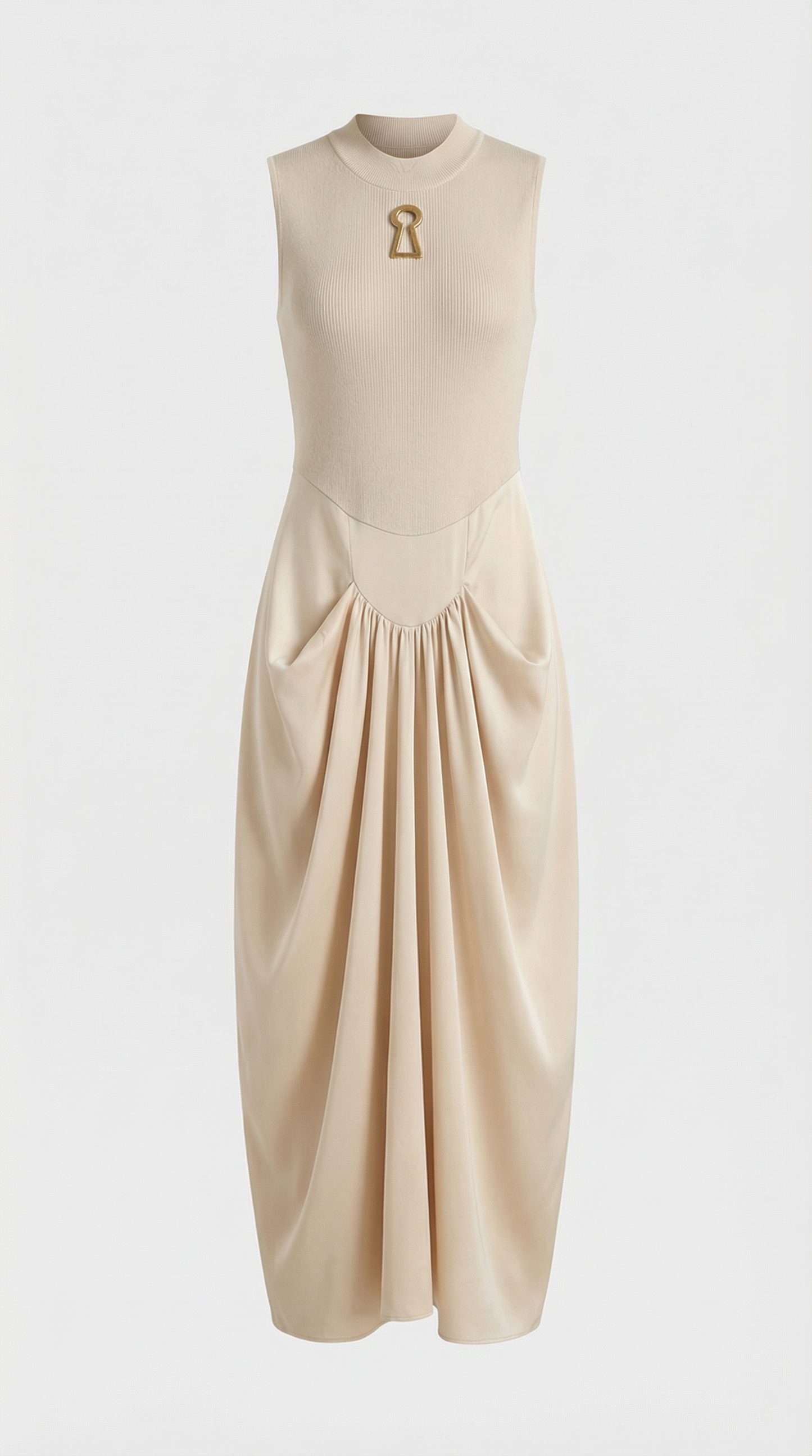 Alara - Keyhole-Detail Mixed Media Maxi Dress Beige