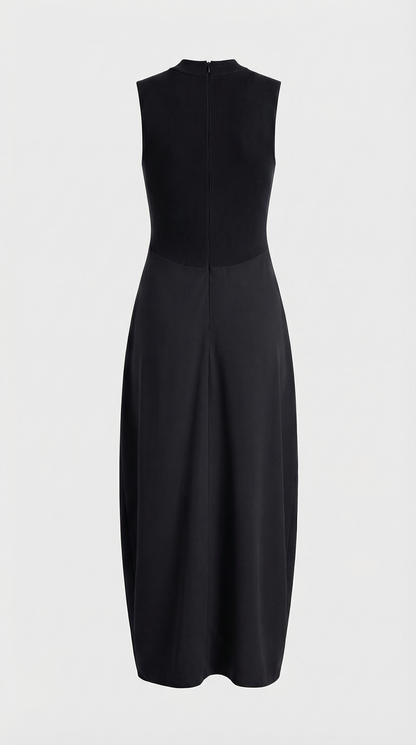 Alara - Keyhole-Detail Mixed Media Maxi Dress Black